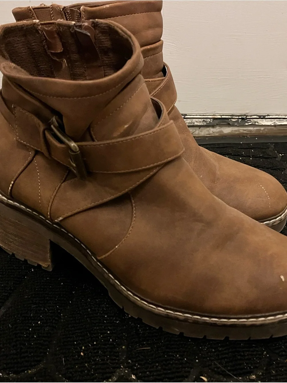 Lane Bryant Tan Buckle Strap Ankle Boots